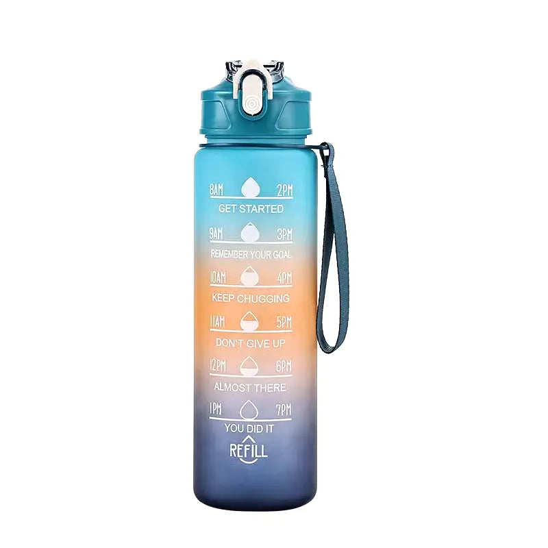 Motivational Sports Water Bottle with Time Marker & Straw – Leakproof, Flip Cover & Easy Carry