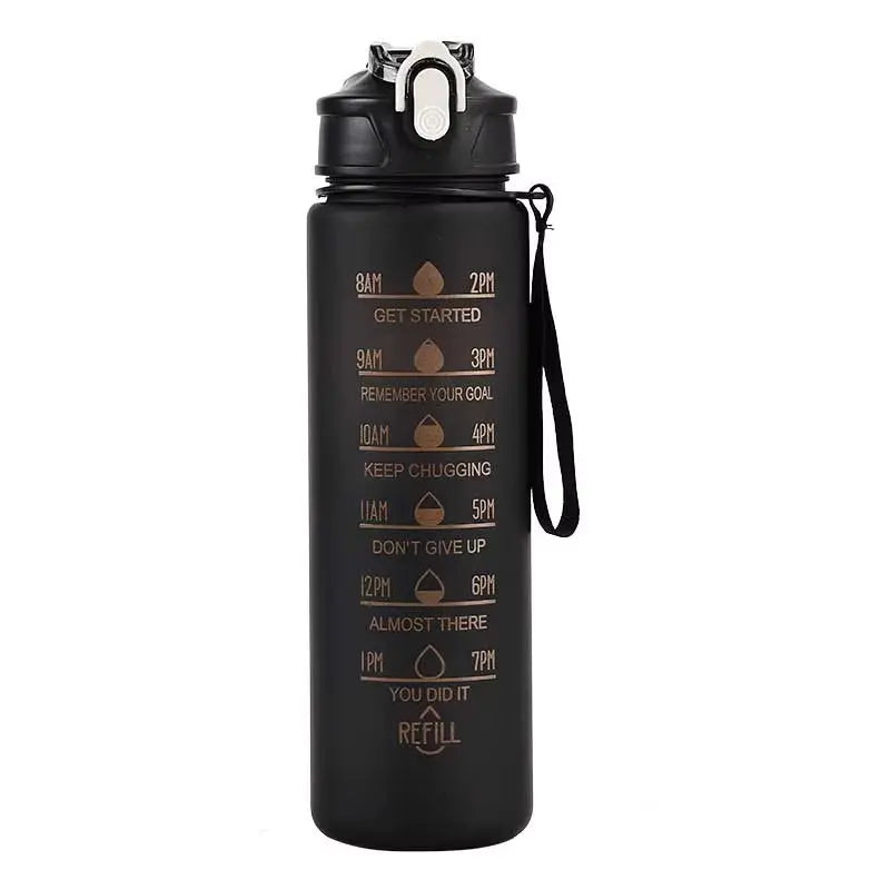 Motivational Sports Water Bottle with Time Marker & Straw – Leakproof, Flip Cover & Easy Carry