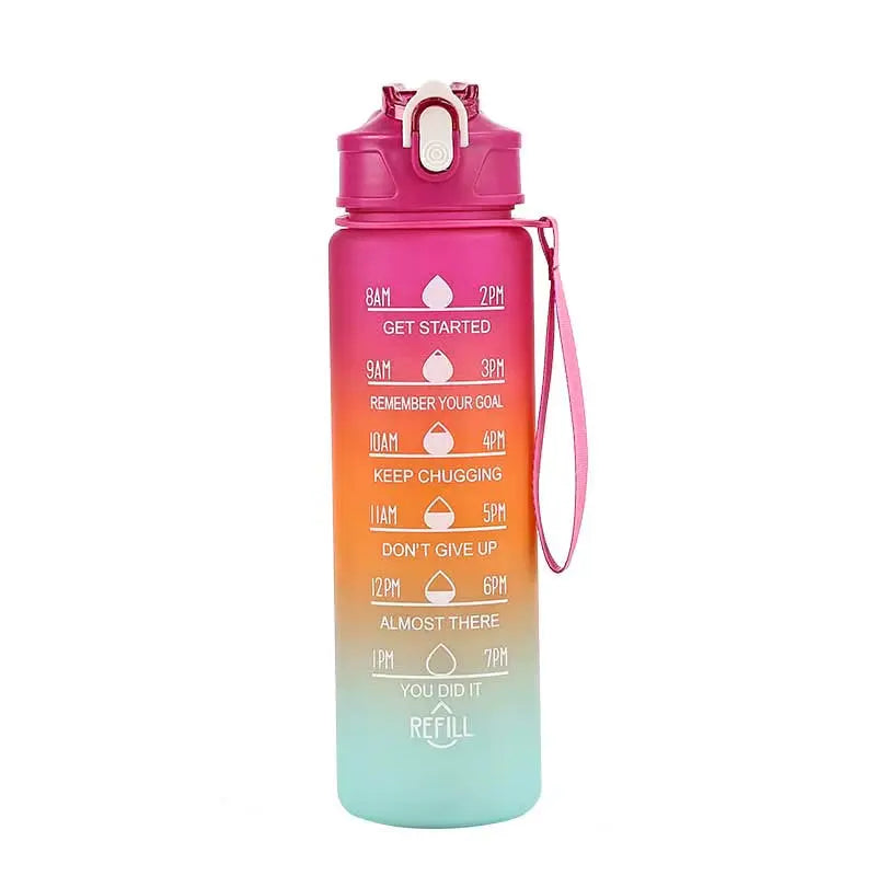 Motivational Sports Water Bottle with Time Marker & Straw – Leakproof, Flip Cover & Easy Carry