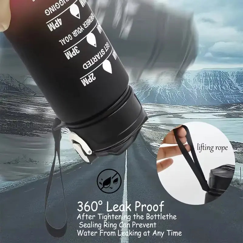 Motivational Sports Water Bottle with Time Marker & Straw – Leakproof, Flip Cover & Easy Carry