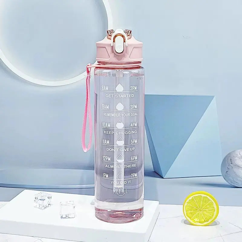 Motivational Sports Water Bottle with Time Marker & Straw – Leakproof, Flip Cover & Easy Carry