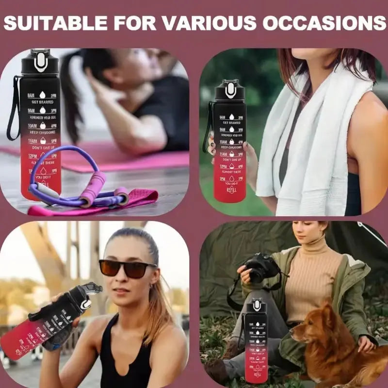 Motivational Sports Water Bottle with Time Marker & Straw – Leakproof, Flip Cover & Easy Carry