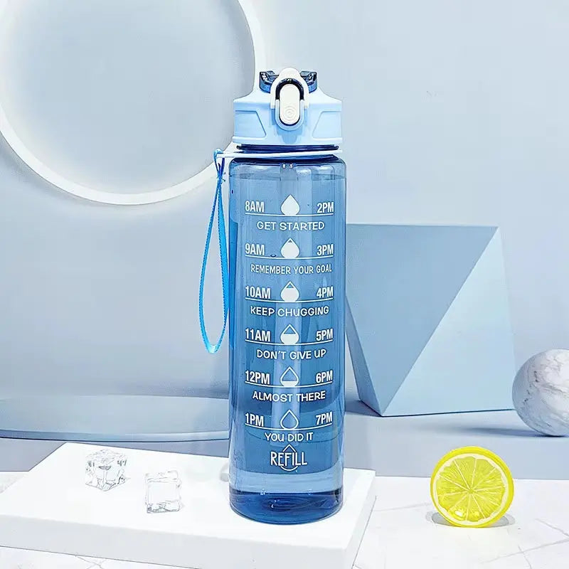 Motivational Sports Water Bottle with Time Marker & Straw – Leakproof, Flip Cover & Easy Carry