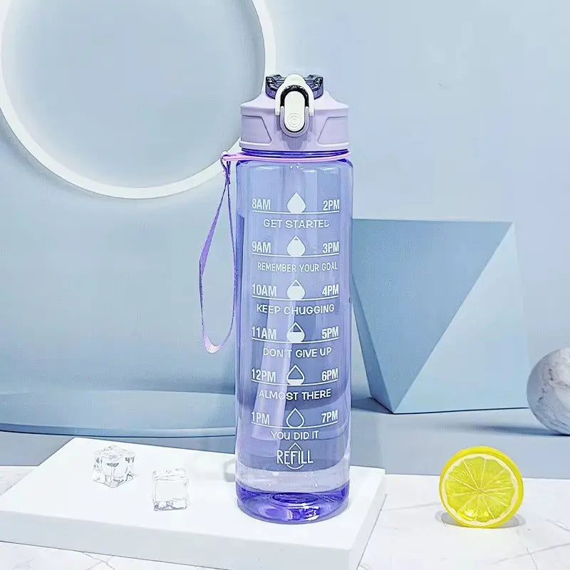 Motivational Sports Water Bottle with Time Marker & Straw – Leakproof, Flip Cover & Easy Carry