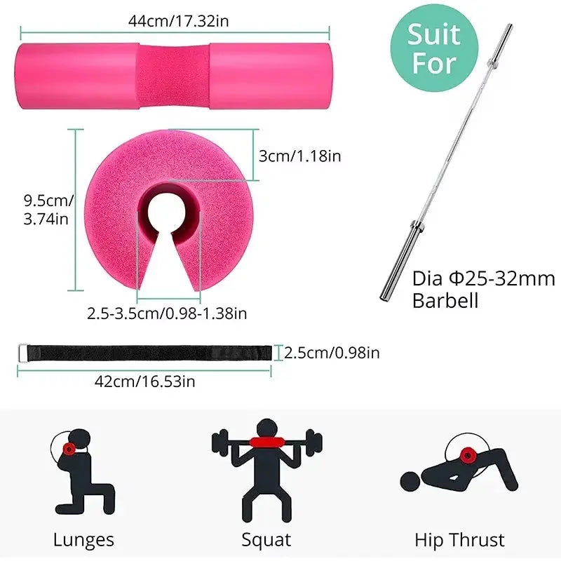 Barbell Pad with Safety Straps – Thick Foam Neck & Shoulder Support for Squats, Hip Thrusts & Weightlifting