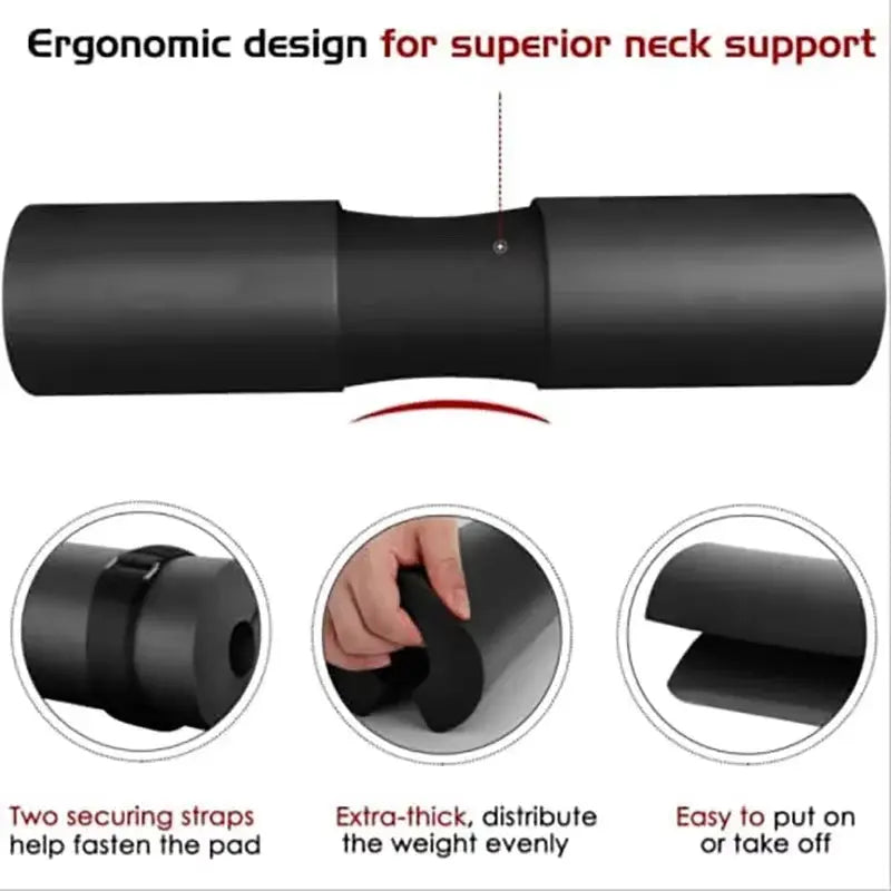 Barbell Pad with Safety Straps – Thick Foam Neck & Shoulder Support for Squats, Hip Thrusts & Weightlifting