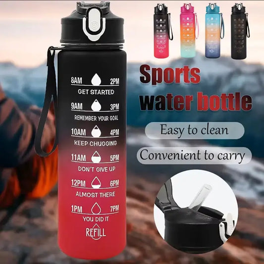 Motivational Sports Water Bottle with Time Marker & Straw – Leakproof, Flip Cover & Easy Carry